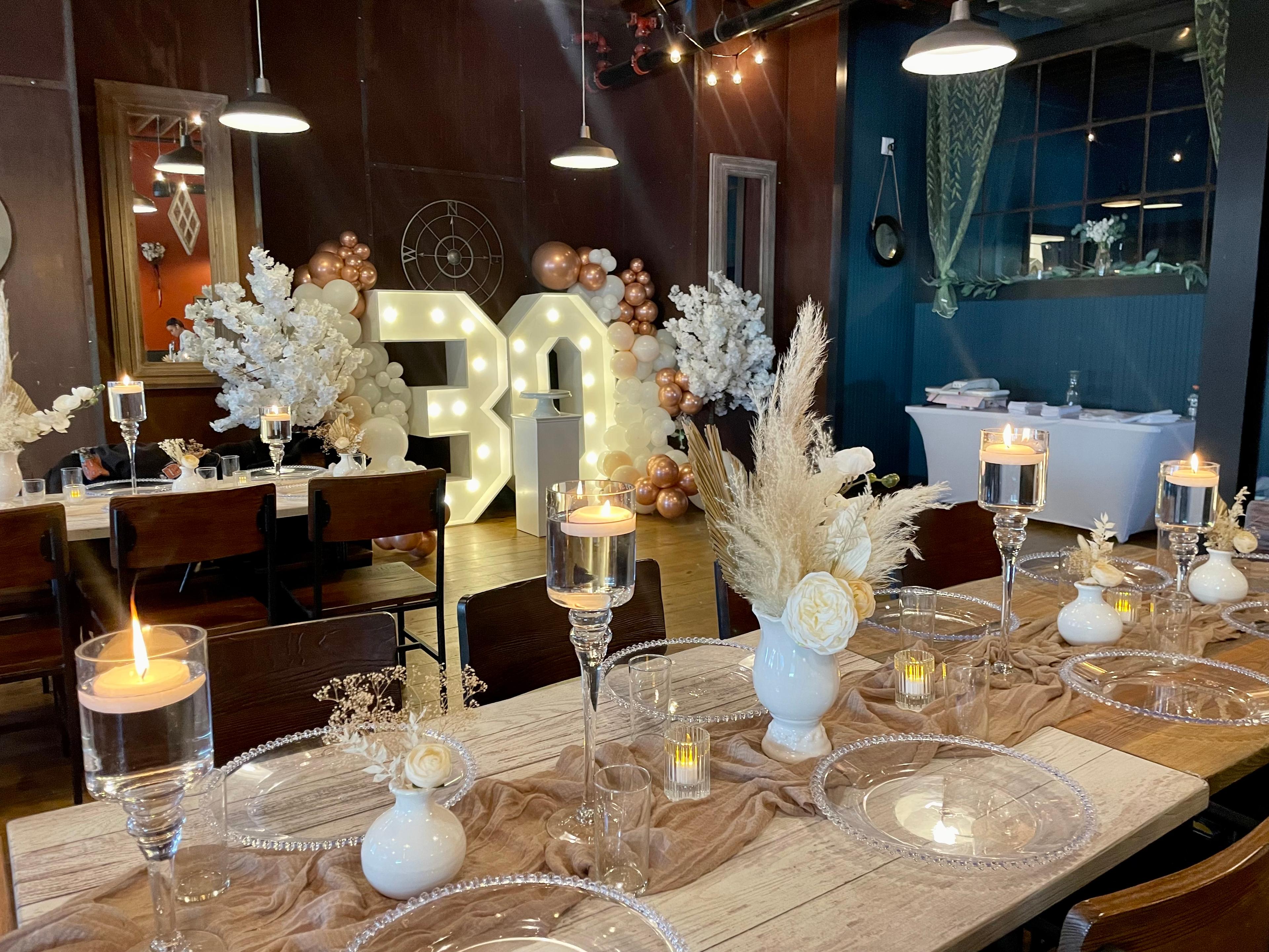 Birthday party setup in the 801 Craft Kitchen dining room, Belmar NJ