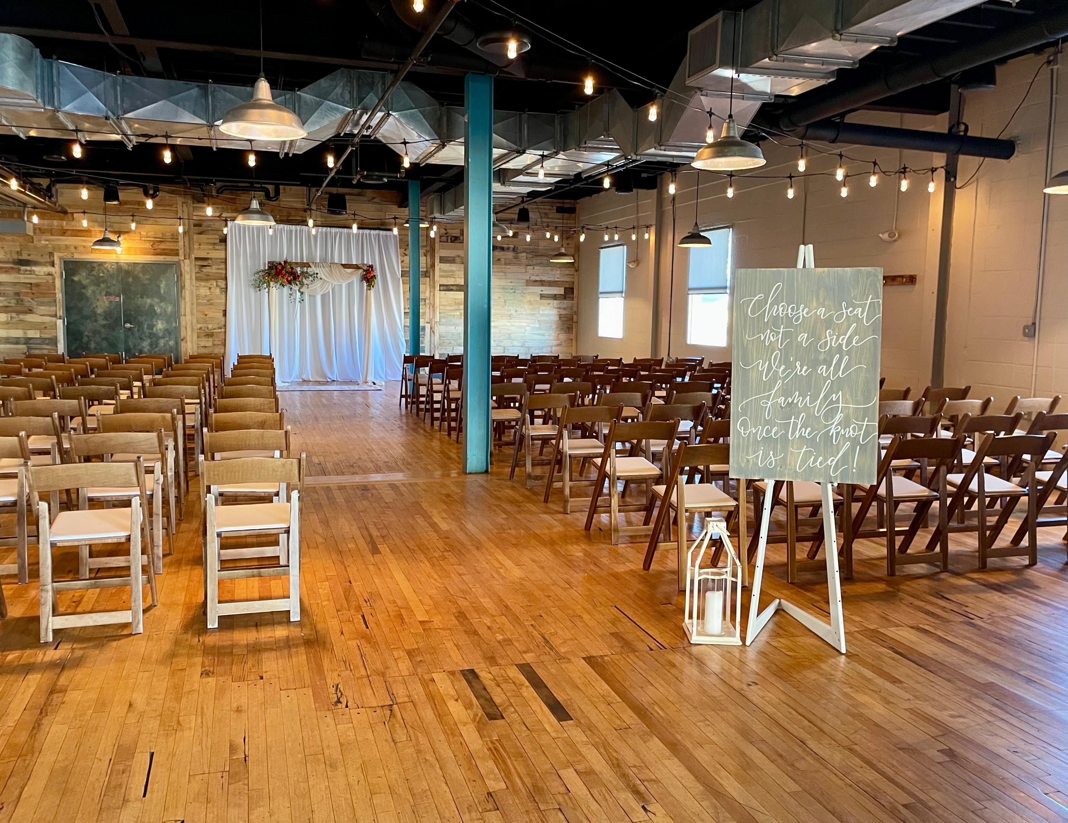 Indoor wedding ceremony at Beach Haus Brewery