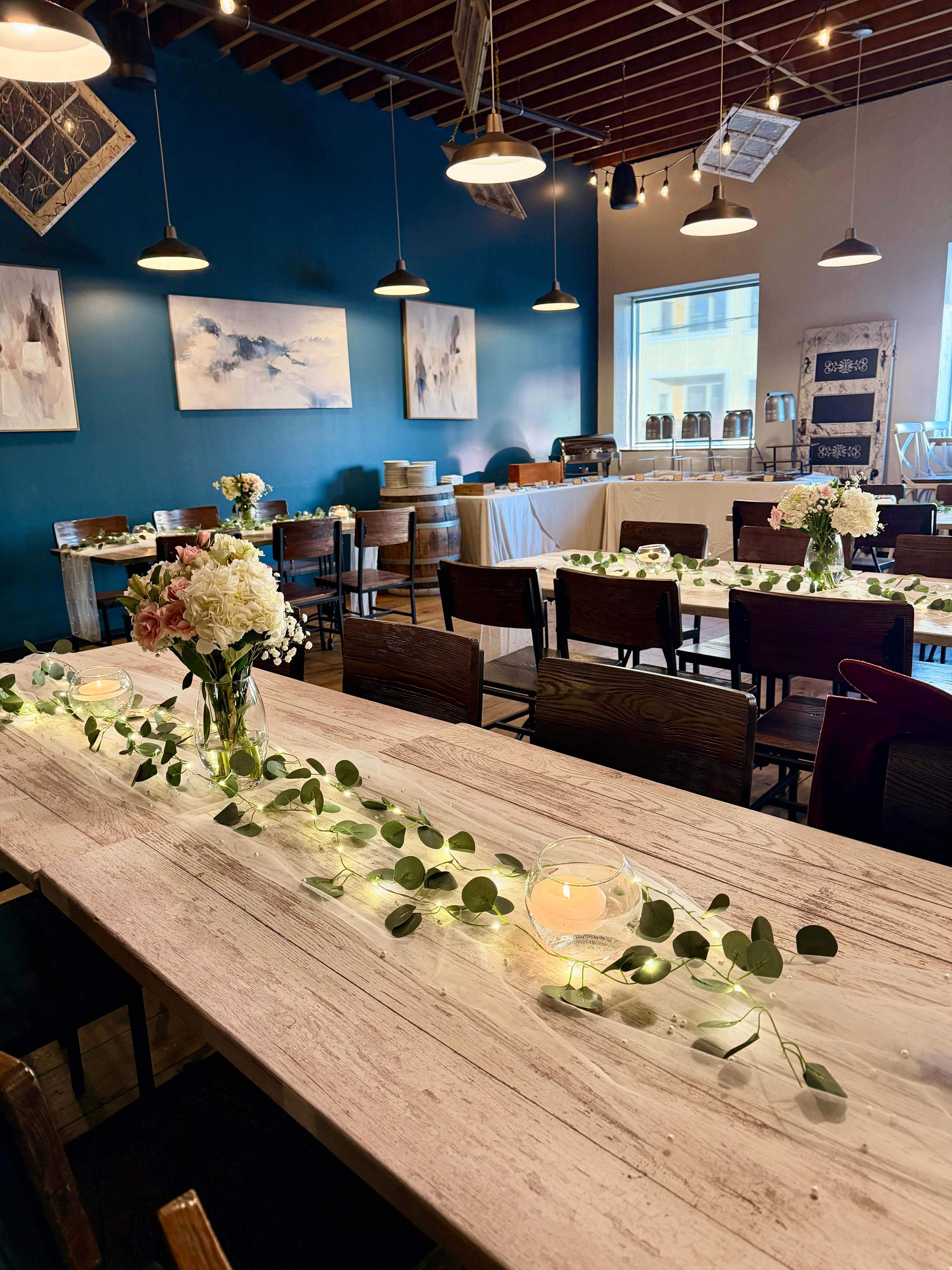 Rehearsal dinner setup at 801 Craft Kitchen private dining venue