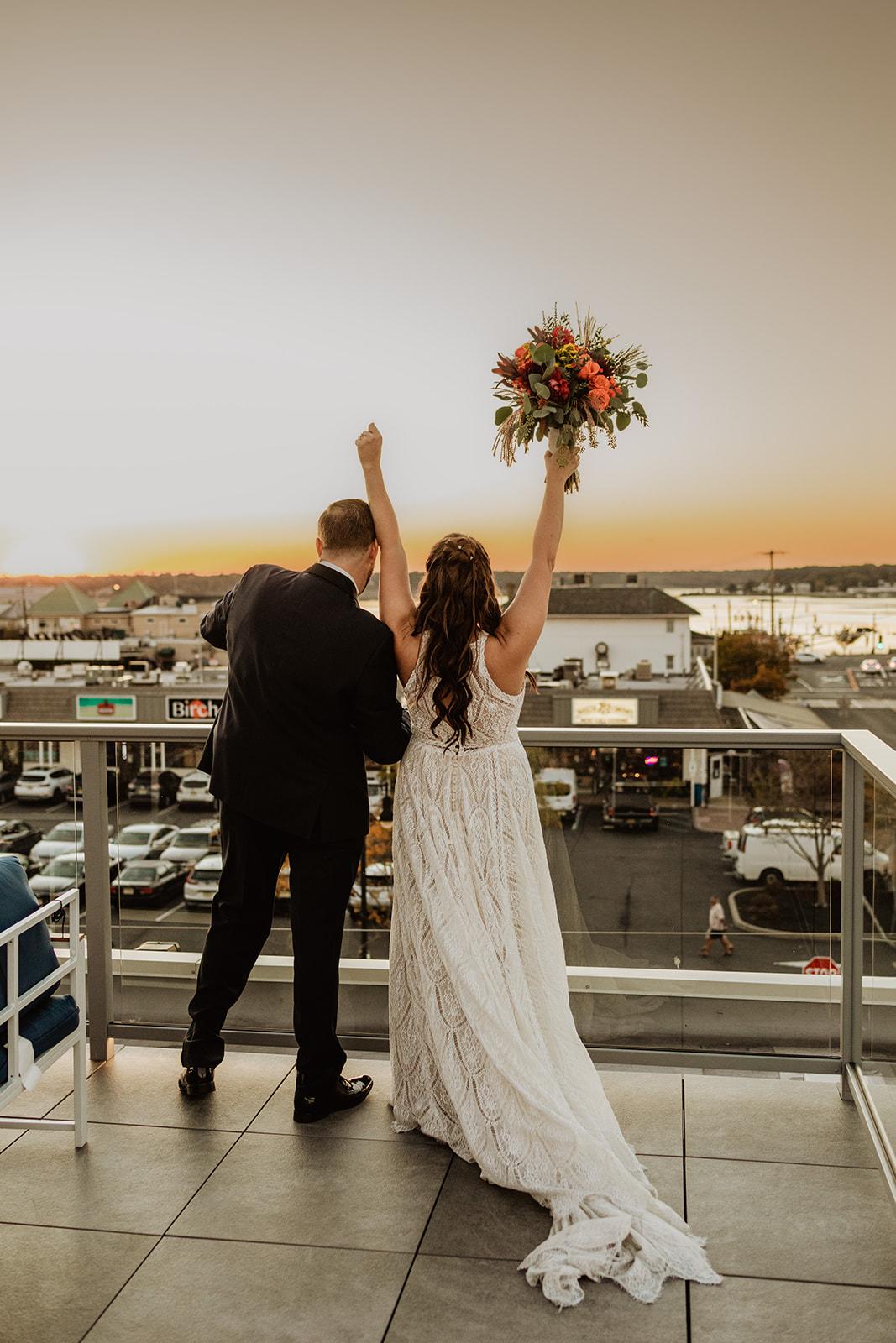 Rooftop wedding cocktail hour at Beach Haus Brewery