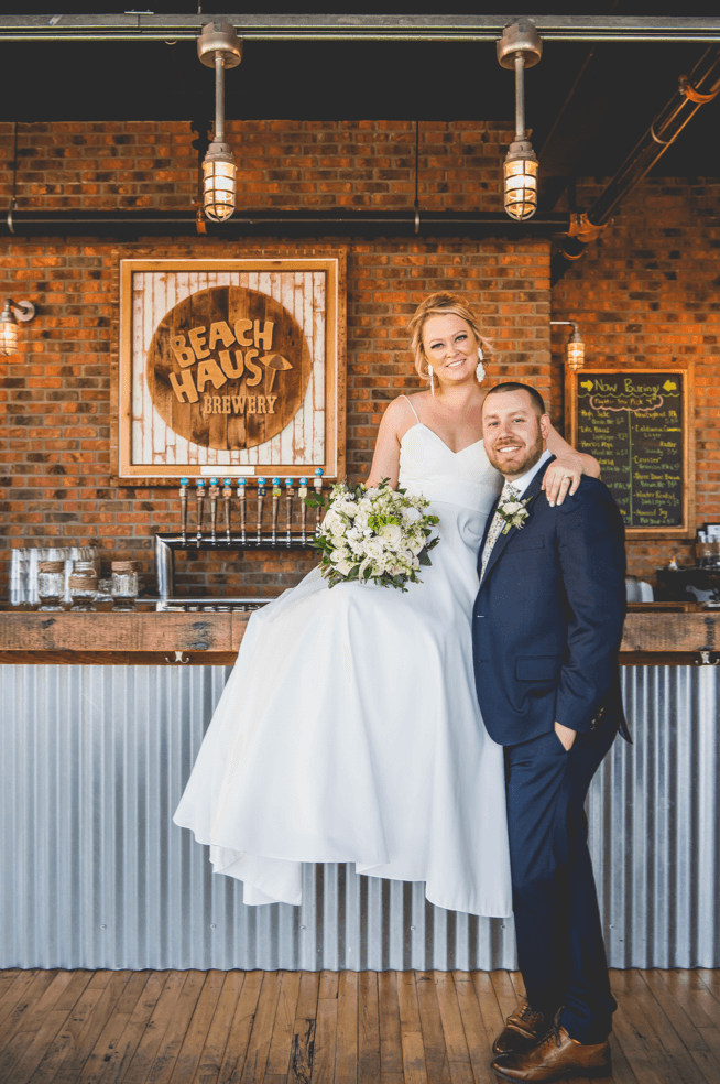 Wedding guests at a cocktail reception at Beach Haus