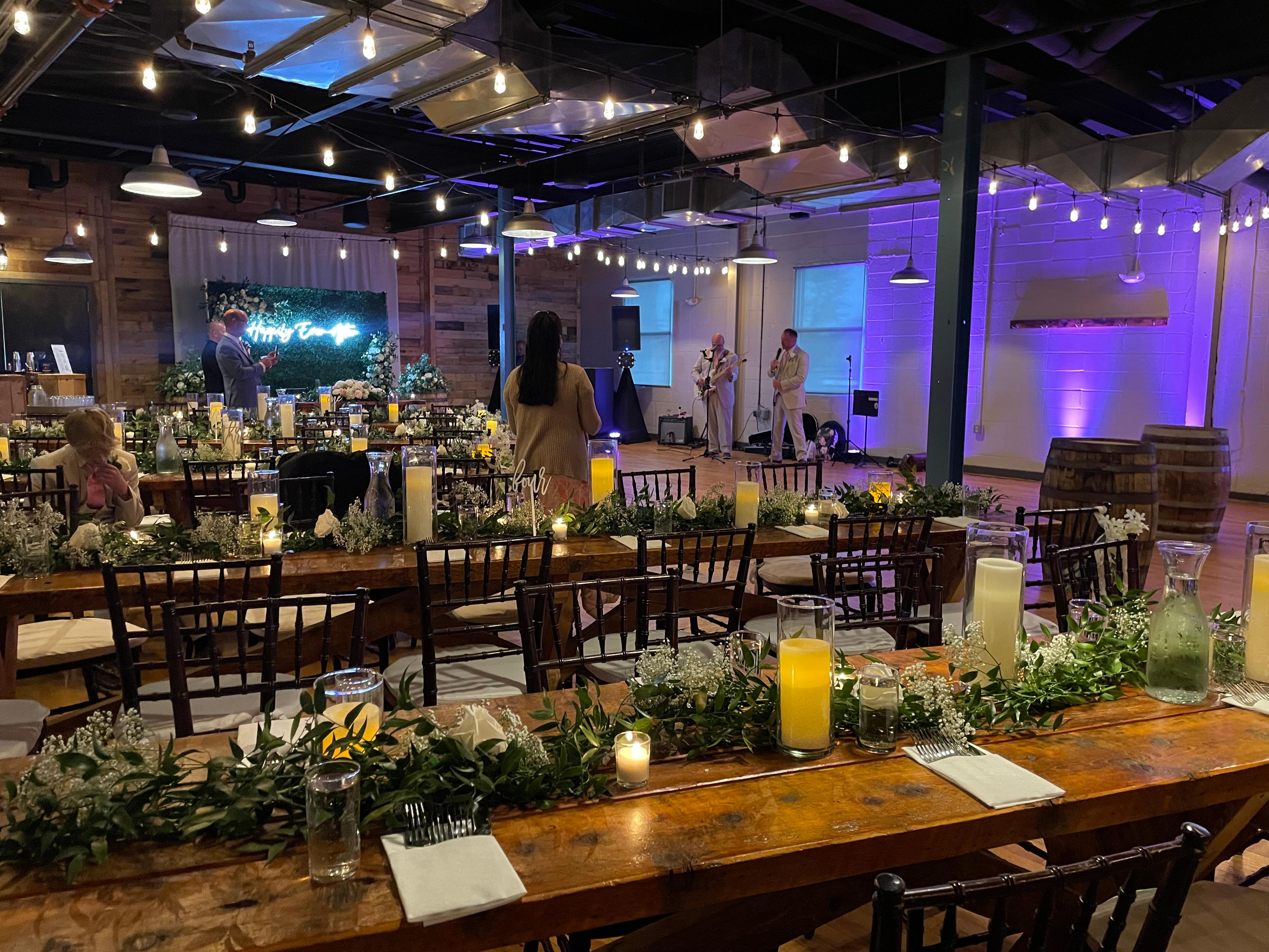 String lights wedding reception at Beach Haus Brewery